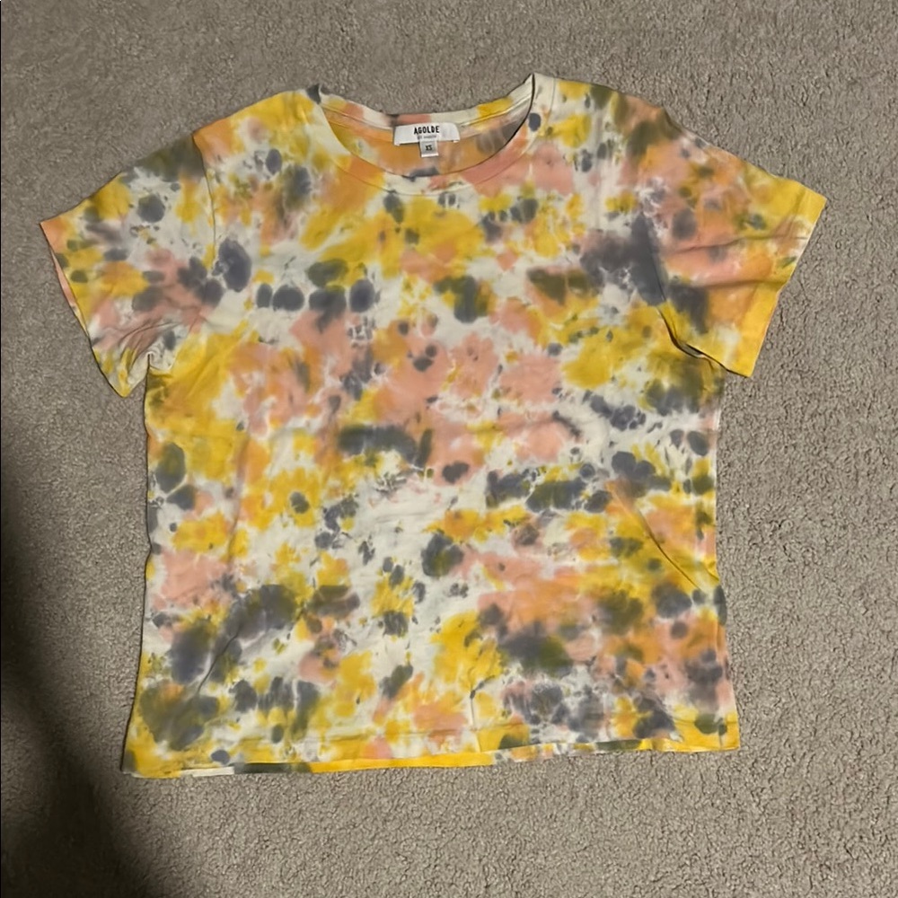 AGOLDE Tie-Dye T-Shirt in Yellow, Pink, and Gray